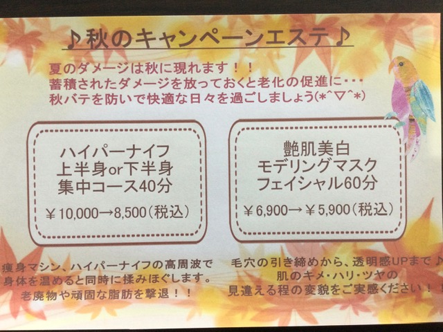 秋のキャンペーンエステ